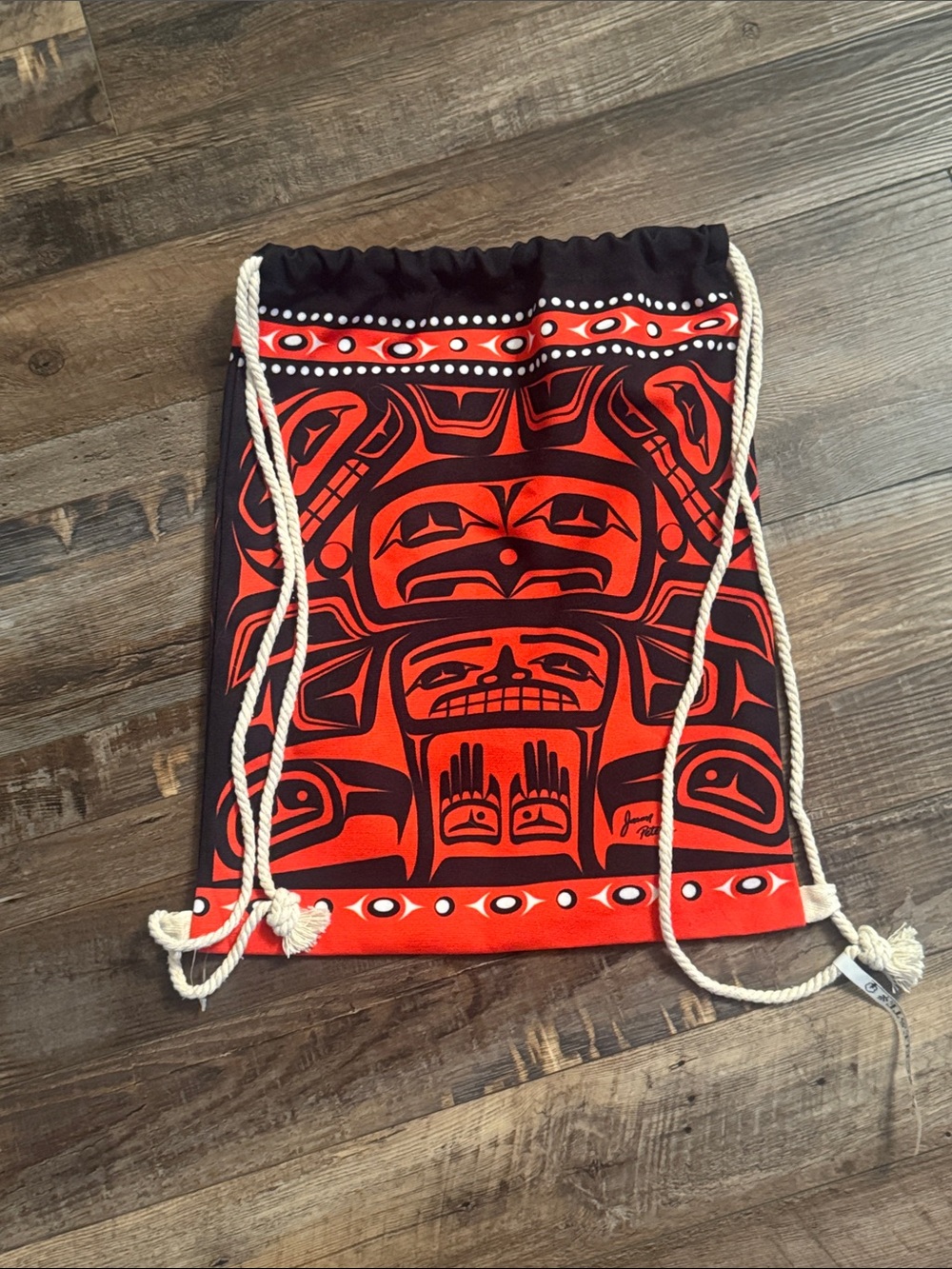 Red and Black Tribal Drawstring Backpack - Bags